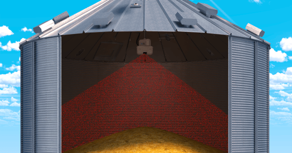 Interior de um silo com varredura do robô de volumetria APC Mag-GE